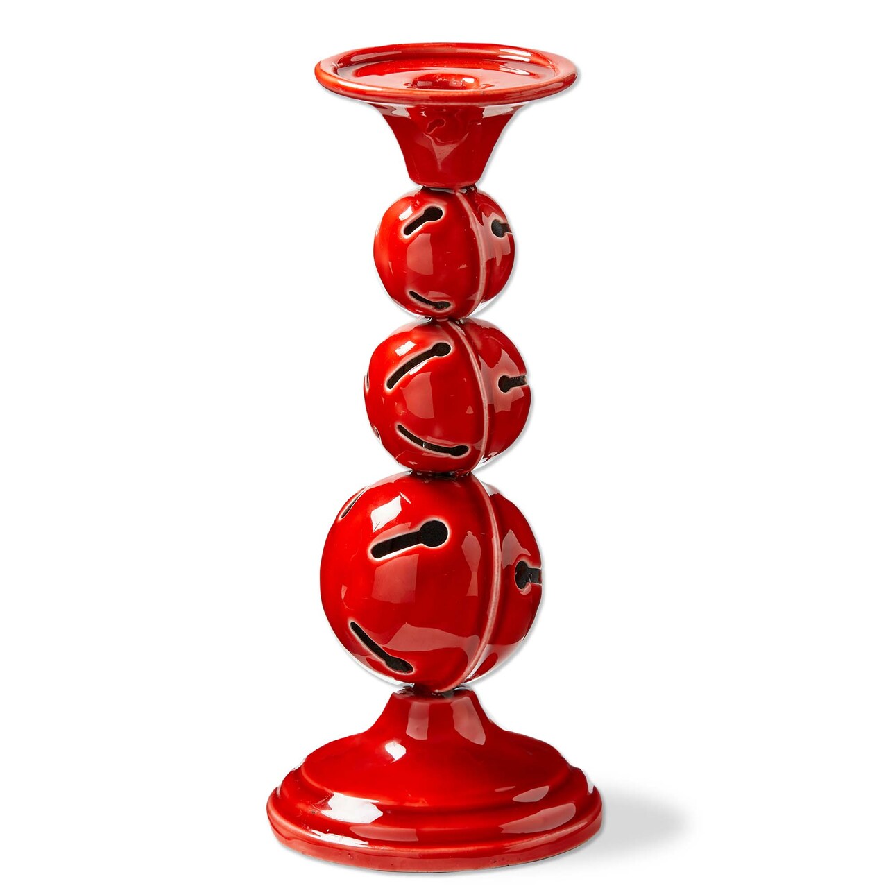 Jingle Bell Red Enamel Taper and Pillar Candle Holders Set of 2 Christmas Decor 4.75 x 4.75 x 10 Inches